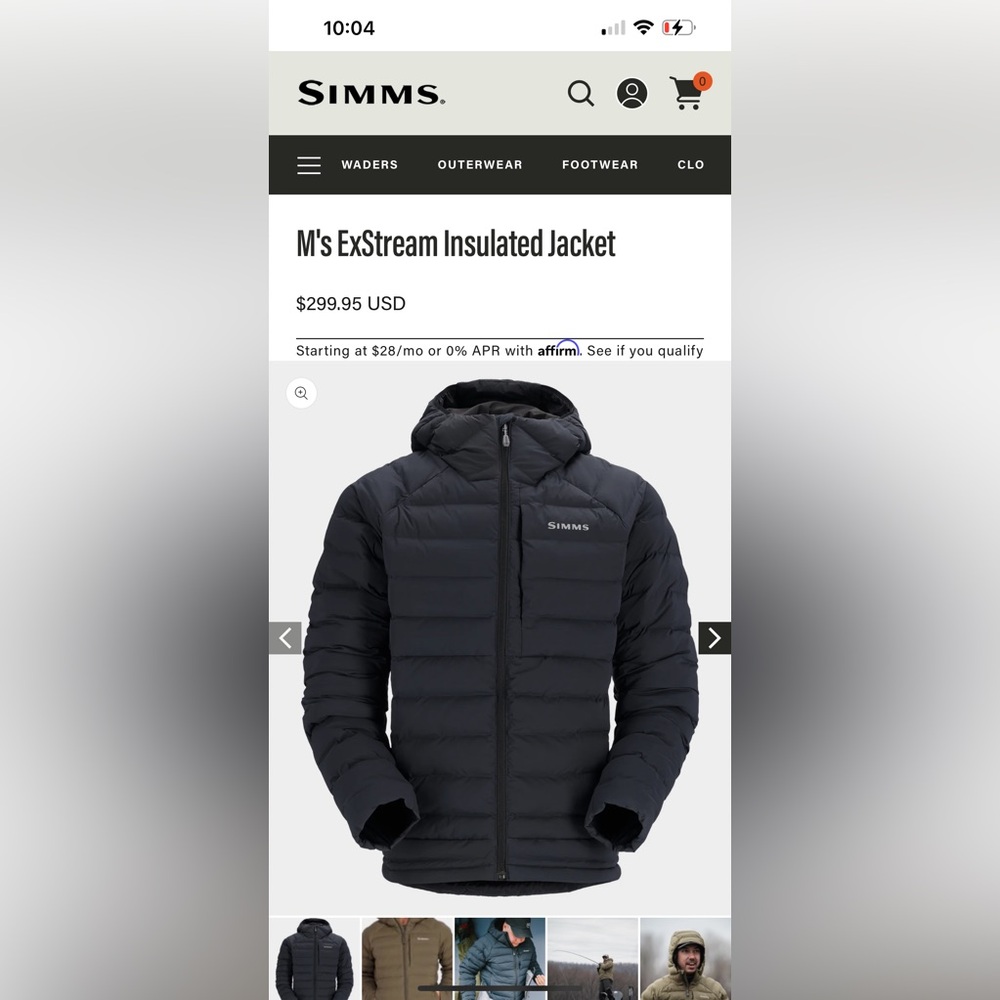 Simms ExStream Insulated Jacket men’s Medium. Excellent used condition.